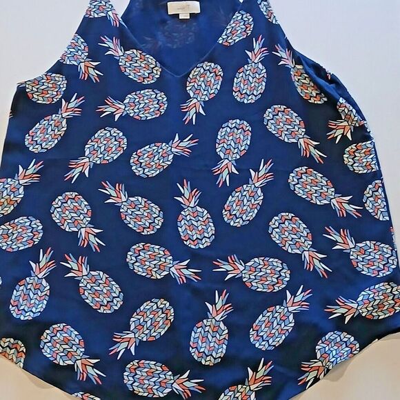 Sleeveless Loft Blouse with Colorful Pineapples. Summer Coastal Chic. - Picture 5 of 6